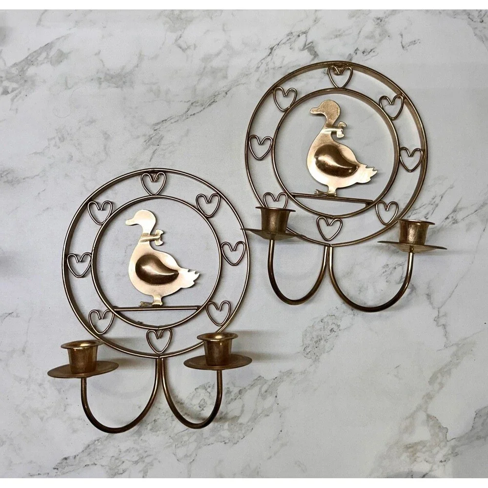 Set of TWO- Vintage Goose Heart Wall Sconces Double Cup 2-Candle Holders